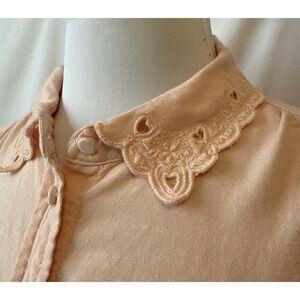 Lauren Conrad Women's Petite L Cottagecore Embroidered Heart Collar Blush Blouse